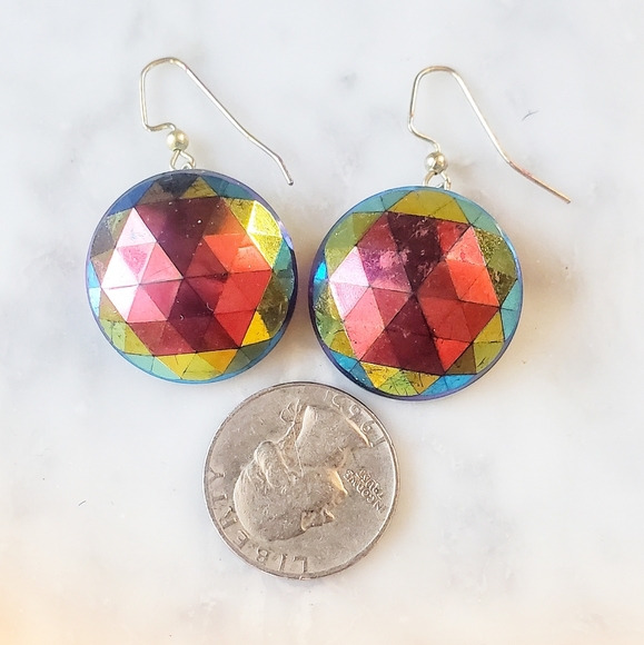Handmade Vintage Rainbow Button Earrings - Picture 5 of 6